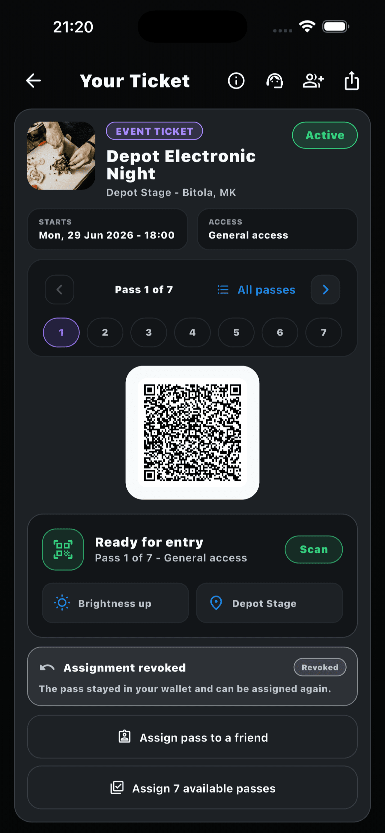 EVA ticket ready for entry