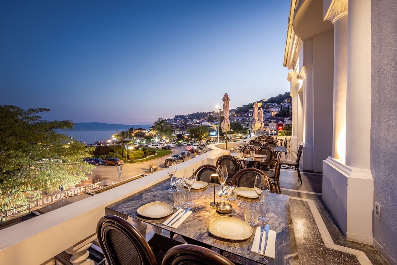 An evening terrace overlooking Ohrid