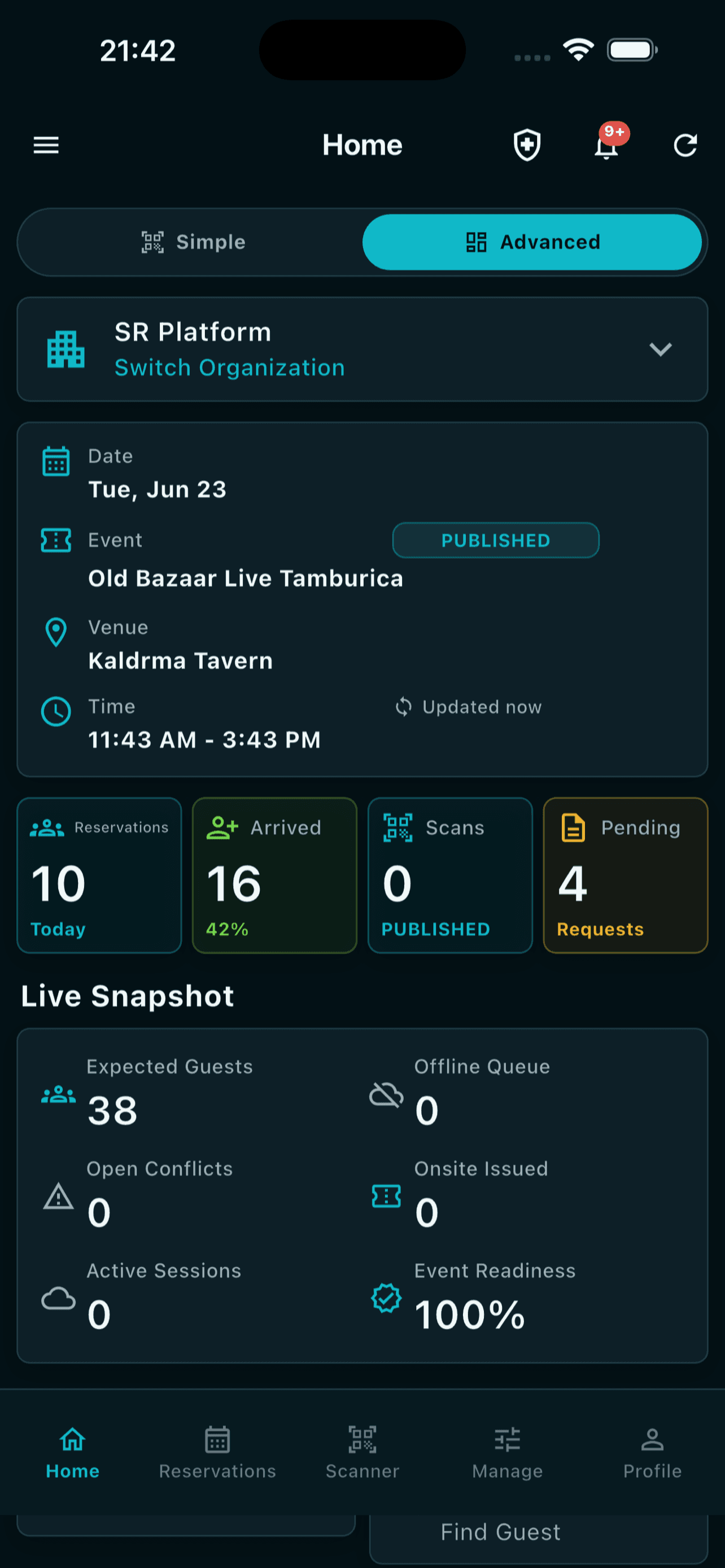 EVA partner live operations dashboard
