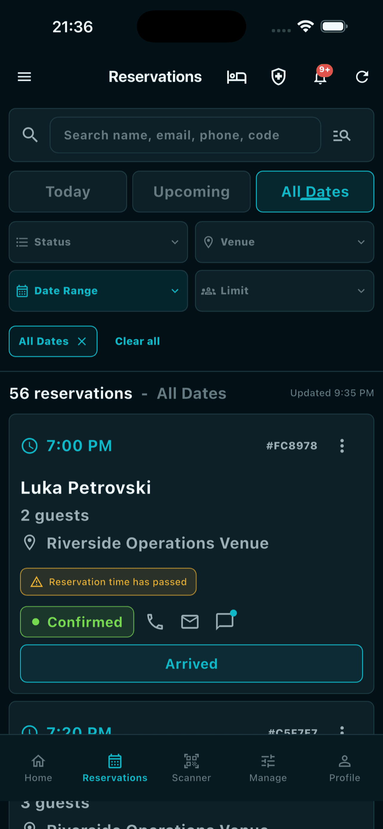 Partner reservations list