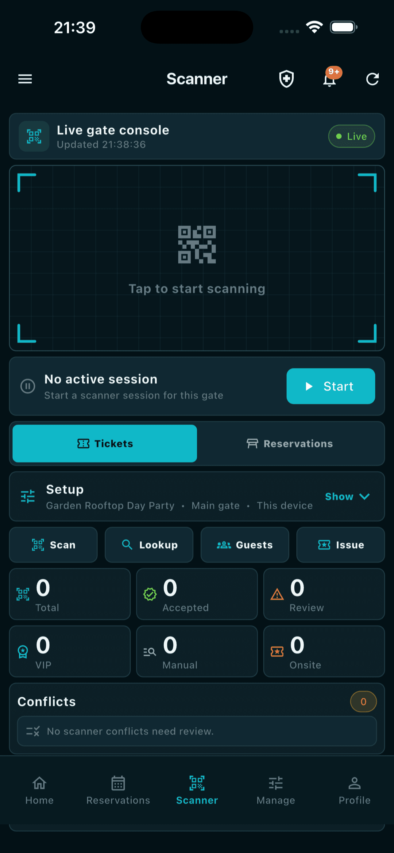 EVA live gate scanner console
